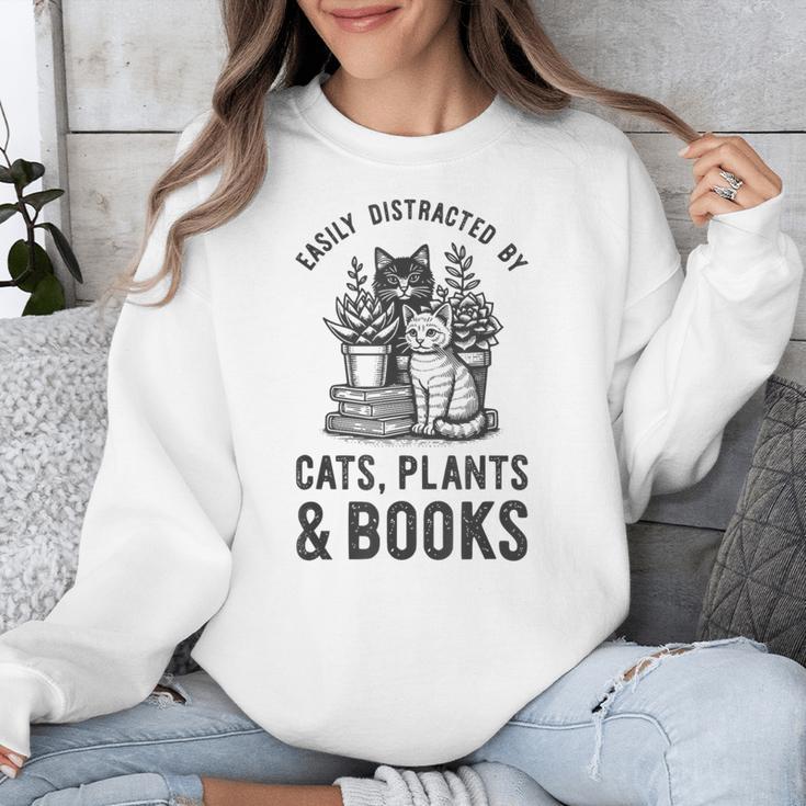 Cats Plants And Books Shirt Plant Lover Gardening Unisex Sweatshirt
