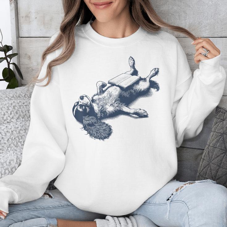 Cavalier King Charles Spaniel Book Nap Vintage Dog Mom Dad Unisex Sweatshirt