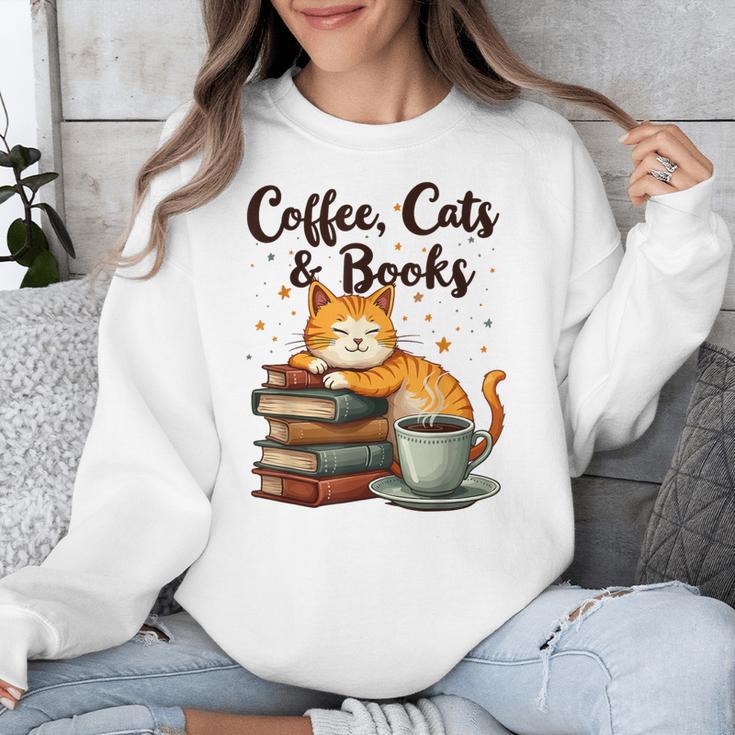 Coffee Cats And Books Lover For Women & Girls Coffee Unisex Sweatshirt