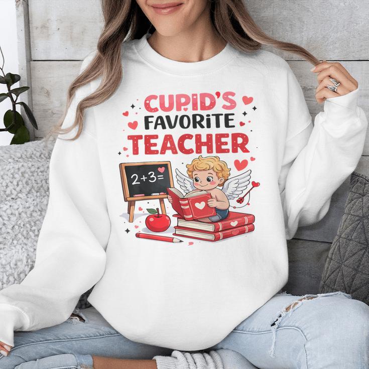 Cupid's Favorite Math Teacher Valentine Reading Book Women Unisex Sweatshirt