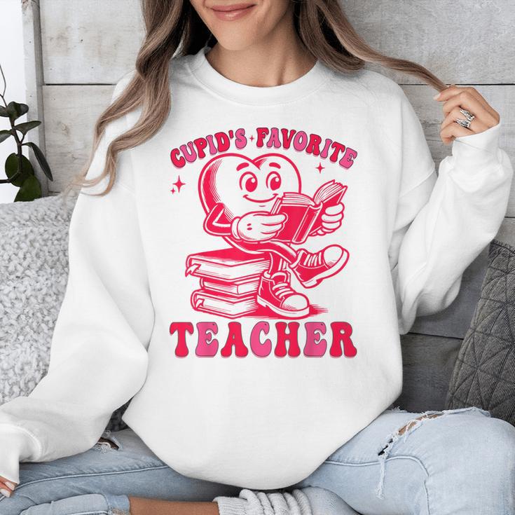 Cupid's Favorite Teacher Valentines Day Heart Book Lover Unisex Sweatshirt