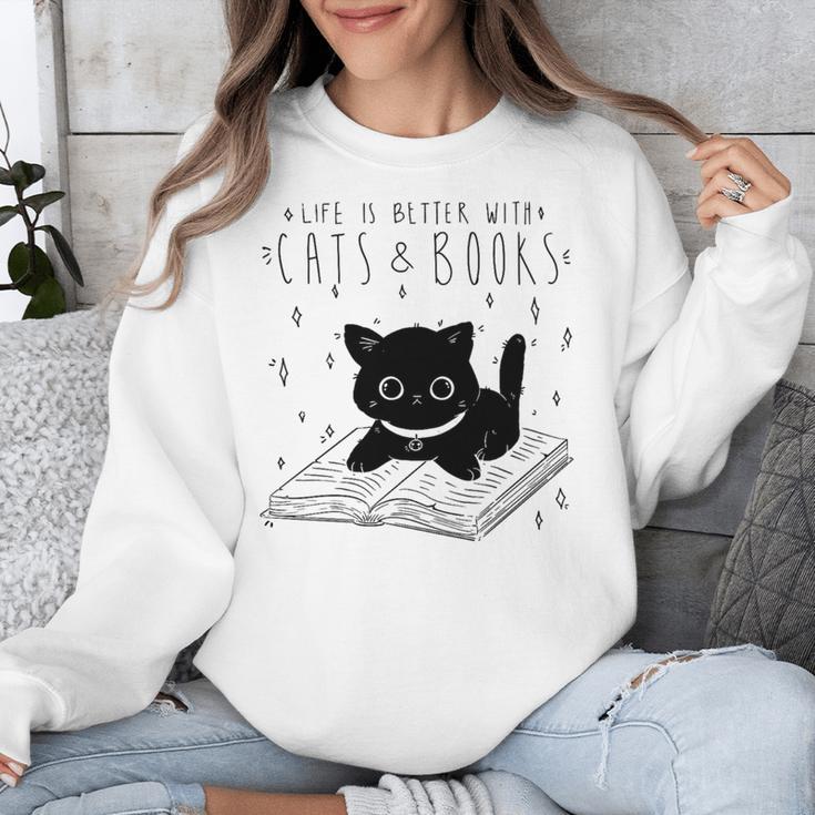 Cute Cats And Books Aesthetic Feline Reader Graphic Premium Tri-Blend Unisex Sweatshirt