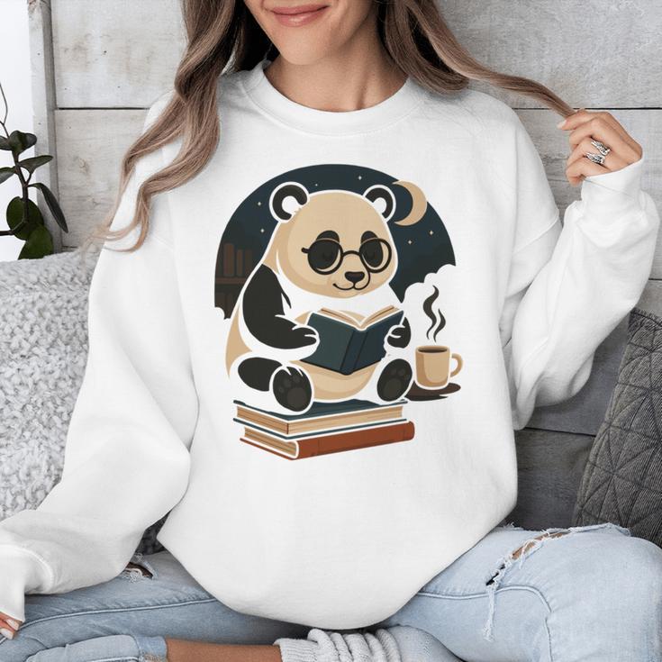Cute Panda Reading Book Under Moon Bookworm Coffee Lover Unisex Sweatshirt