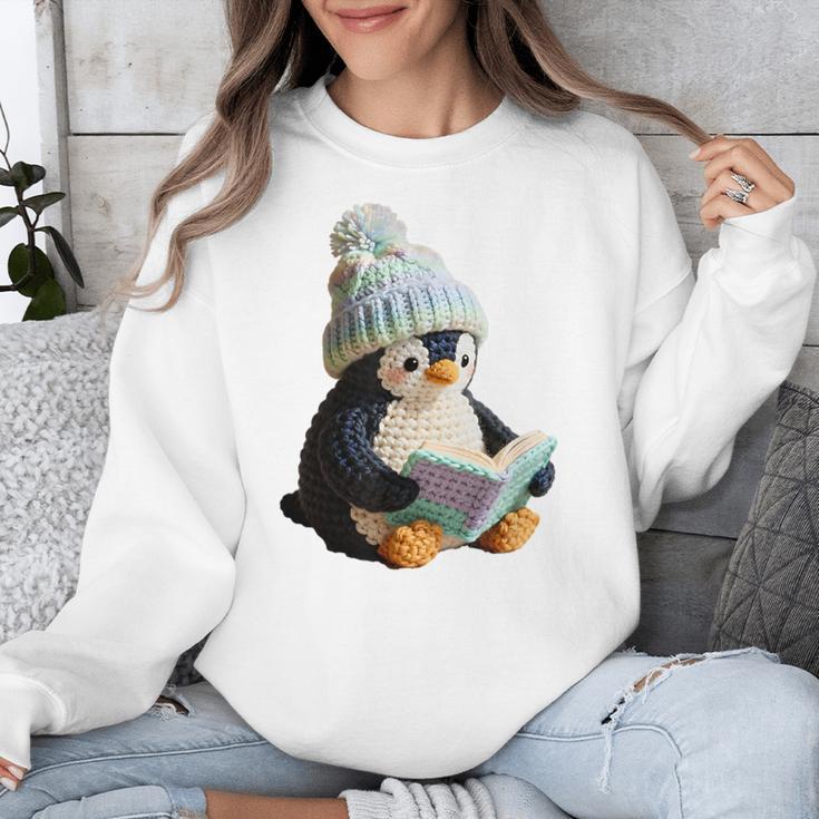 Cute Penguin Reading Book Faux-Crochet Print Unisex Sweatshirt Cute Penguin Reading Book Faux-Crochet Print Unisex Sweatshirt