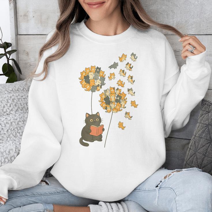 Cute Reading Cat With Kitten Dandelion Flowers Book Lover Unisex Sweatshirt Cute Reading Cat With Kitten Dandelion Flowers Book Lover Unisex Sweatshirt