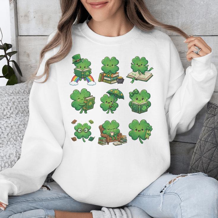 Cute Shamrock Reading St Patricks Day Teacher Book Lovers Unisex Sweatshirt