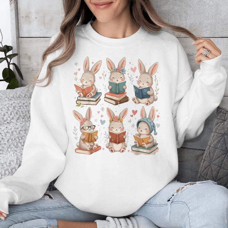 Cute Teacher Bunny Rabbit Reading Easter Bunnies Book Lovers Unisex Sweatshirt