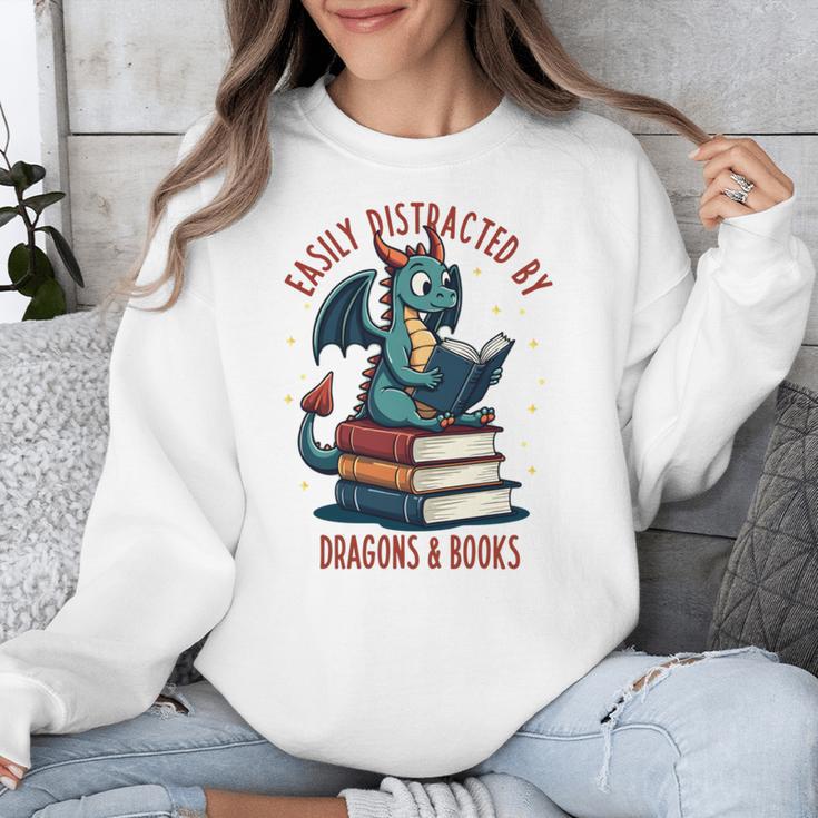 Dark Romance Romantasy Easily Distracted By Dragons & Books Unisex Sweatshirt