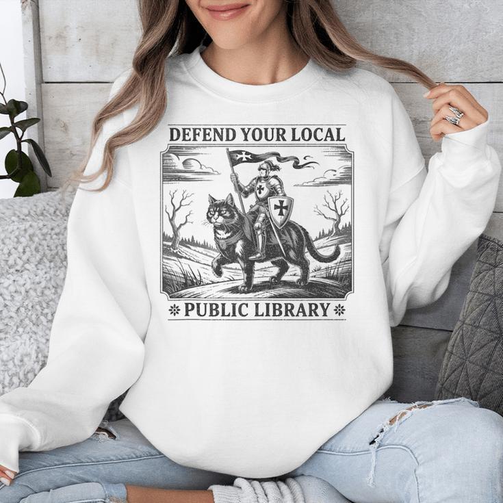 Defend Your Local Public Library Cat Knight Book Lover Unisex Sweatshirt