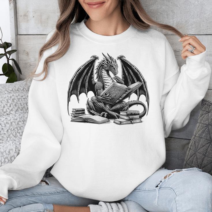 Dragon Reading Book Bookworm Books Dragon Learning Unisex Sweatshirt