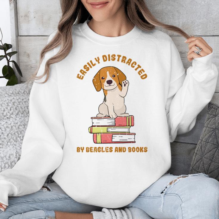 Easily Distracted By Beagles And Books Beagle Dog Unisex Sweatshirt
