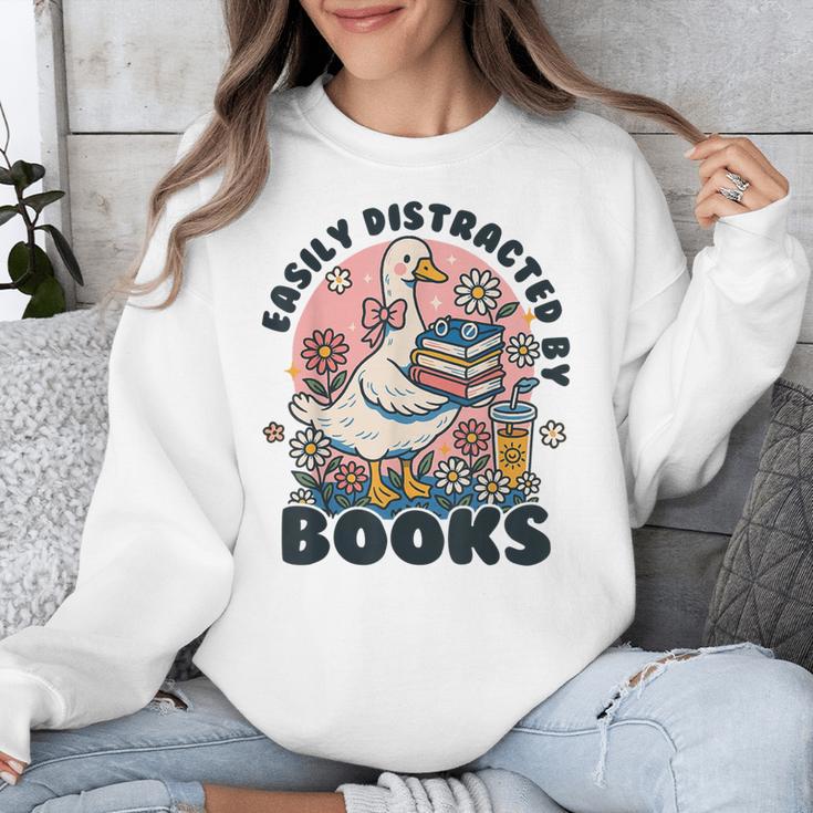 Easily Distracted By Books Read Goose Lover Bookworm Reading Unisex Sweatshirt