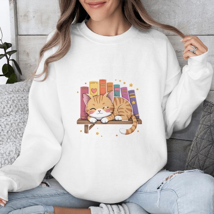 Easily Distracted By Cats And Books Cute Cat Sleeping Girls Unisex Sweatshirt