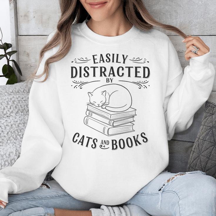 Easily Distracted By Cats And Books For Women Unisex Sweatshirt