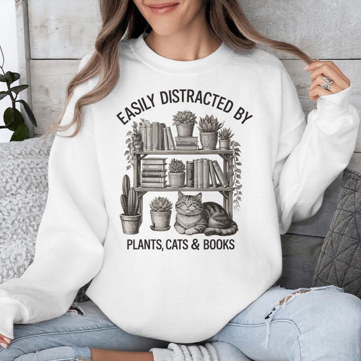 Easily Distracted By Plants Cats & Books Planting Gardening Unisex Sweatshirt