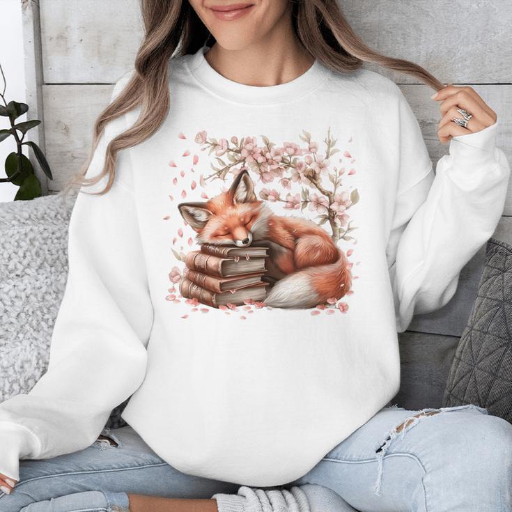 Fox And Book Lover Graphic For Women And Spring Pink Flower Unisex Sweatshirt