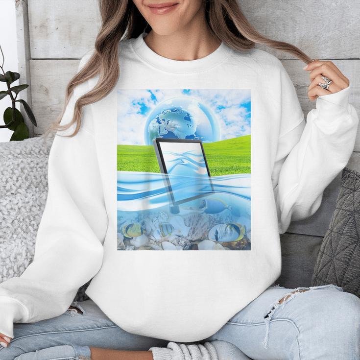 Frutiger Aero Aesthetic Tech Water Fishes Monitor Screen Raglan Baseball Tee Unisex Sweatshirt Frutiger Aero Aesthetic Tech Water Fishes Monitor Screen Raglan Baseball Tee Unisex Sweatshirt
