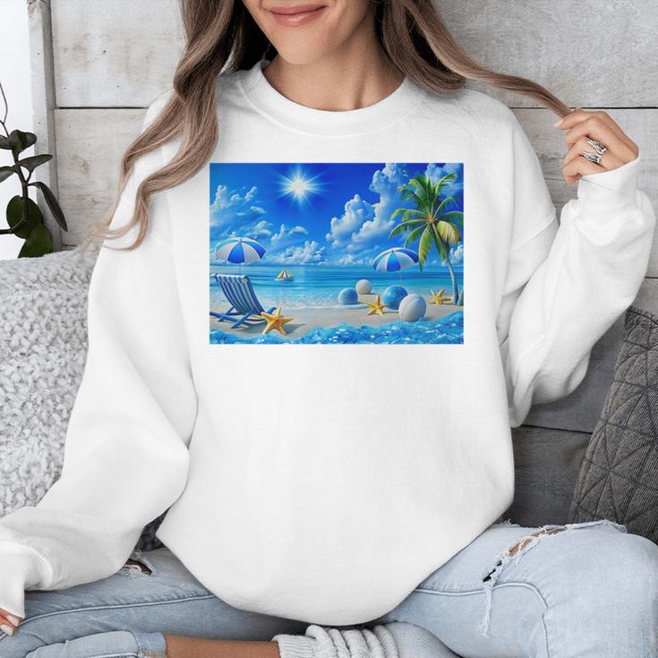 Frutiger Aero Beach Y2k Aesthetic Palm Tree Sand Ocean Premium Unisex Sweatshirt
