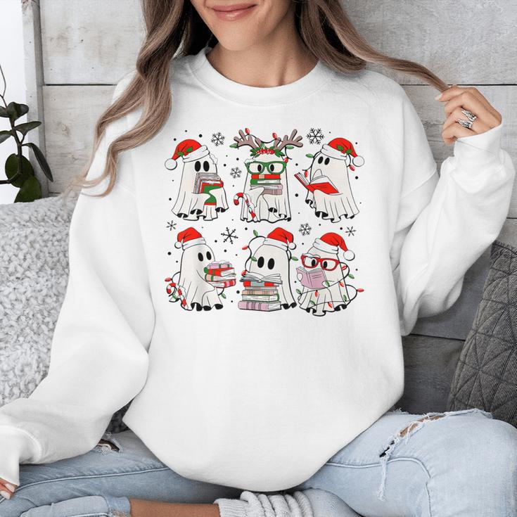 Ghost Book Reading Christmas Books Lover Teacher Kids Unisex Sweatshirt