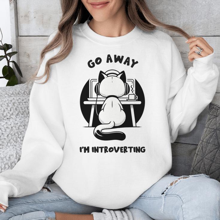 Go Away I'm Introverting Cat With Coffee Unisex Sweatshirt Go Away I'm Introverting Cat With Coffee Unisex Sweatshirt