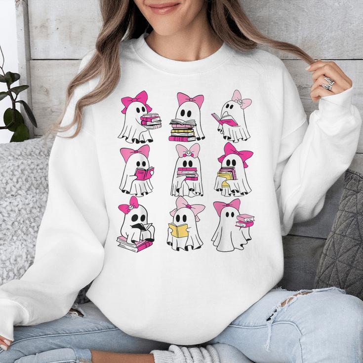 Halloween Pink Ghost Read More Books Spooky Boo Teacher Kids Unisex Sweatshirt