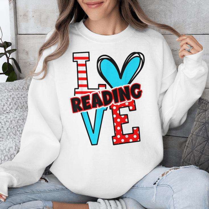 I Heart Books Love Reading Red And Stripe Animated Cat For Men Women Girls Kids Unisex Sweatshirt