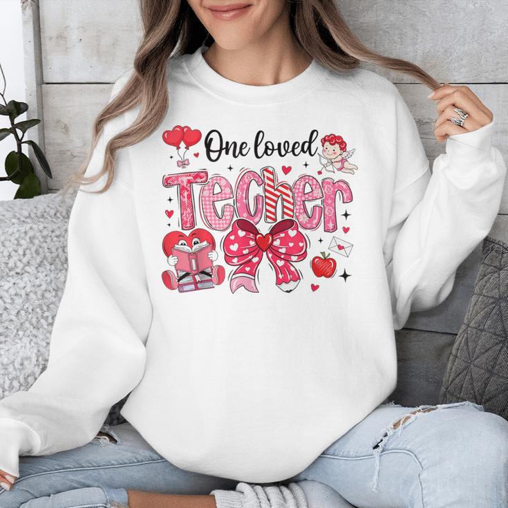 HUGvyn One Loved Teacher Valentine Book Heart Reading Bow Unisex Sweatshirt