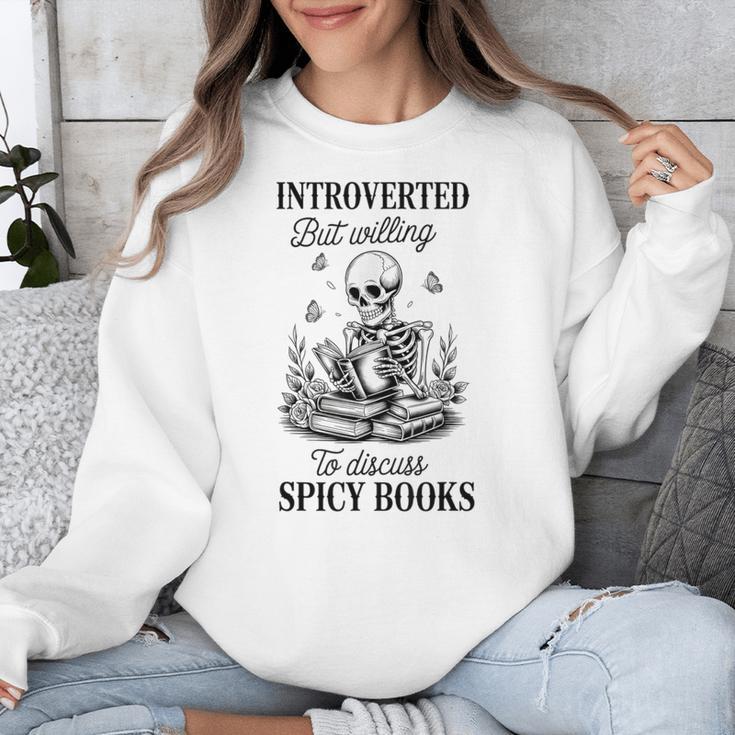 Introvert Read Spicy Books Lover Bookworm Skeleton Reading Unisex Sweatshirt