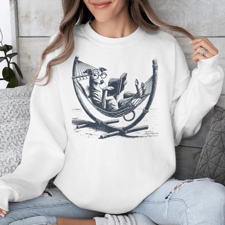 Italian Greyhound Whippet Dog Reading Book Hammock Iggy Mom Unisex Sweatshirt
