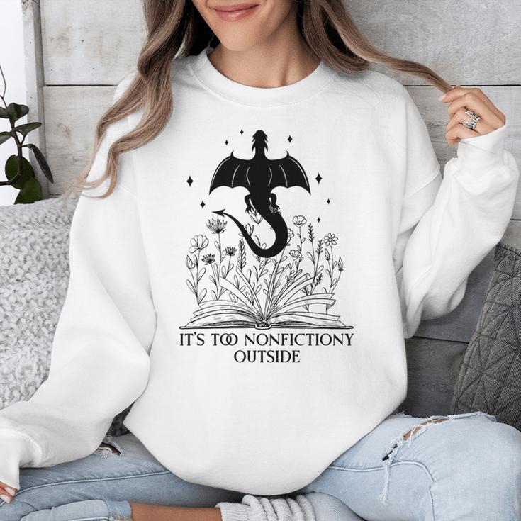 It's Too Nonfictiony Outside Book Dragon Reading Fantasy Era Premium Tri-Blend Unisex Sweatshirt