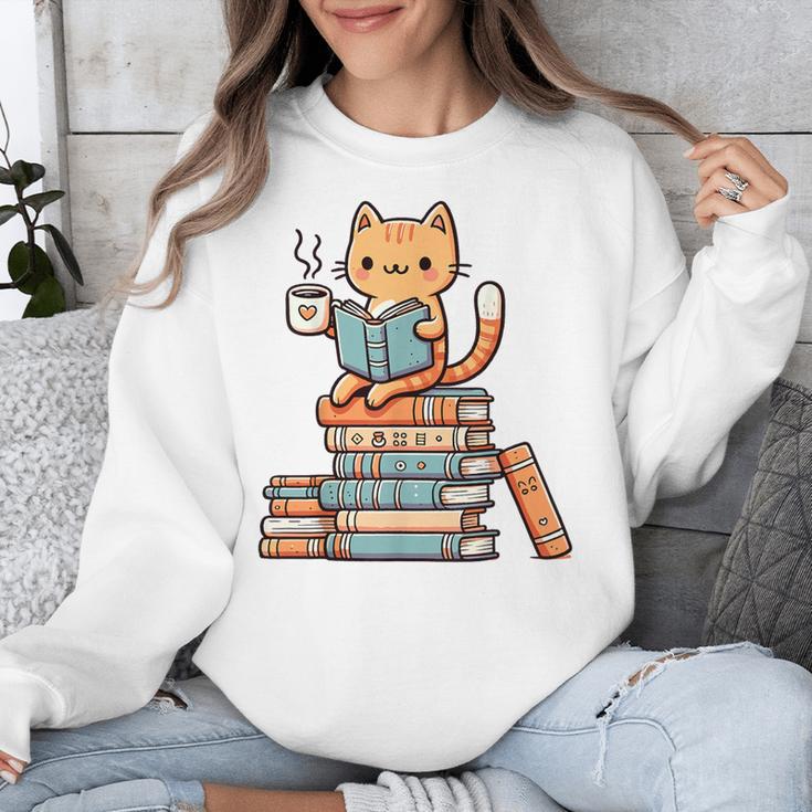 Kawaii Cat Coffee Books Teacher Men Women Girls Kids Unisex Sweatshirt Kawaii Cat Coffee Books Teacher Men Women Girls Kids Unisex Sweatshirt