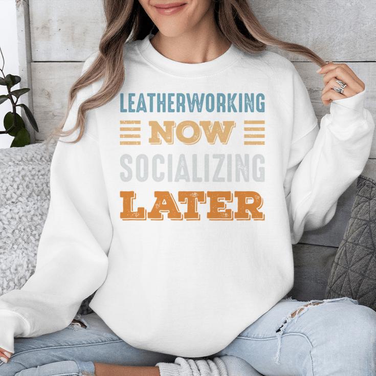 Leatherworking Now Minimal Socializing Introvert Vintage Unisex Sweatshirt