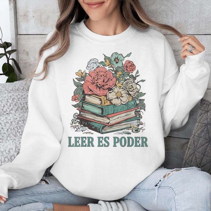 Leer ES Poder Cute Floral Spanish Teacher Book Reading Unisex Sweatshirt