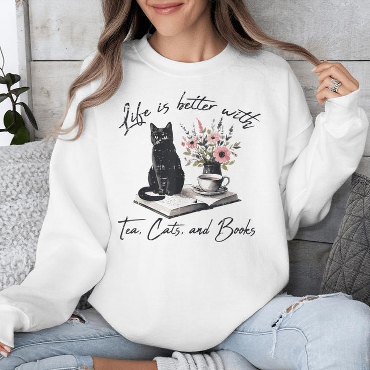 Life Better With 2 Cats Books Kitten Kitty Women Girls Kids Unisex Sweatshirt