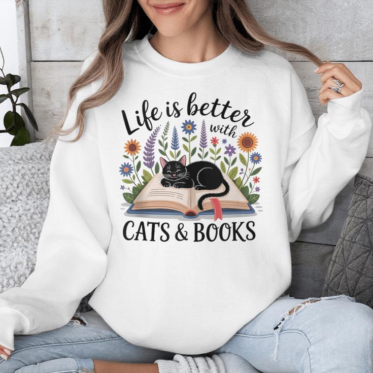 Life Is Better With Cats And Books Unisex Sweatshirt