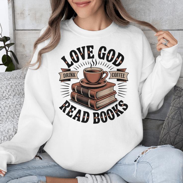 Love God Drink Coffee Read Books – Vintage Spiritual Reading Unisex Sweatshirt