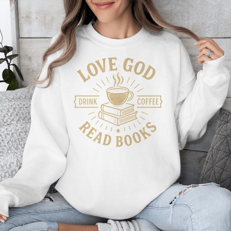 Love God Drink Coffee Read Books Lovers Vintage Christian Unisex Sweatshirt