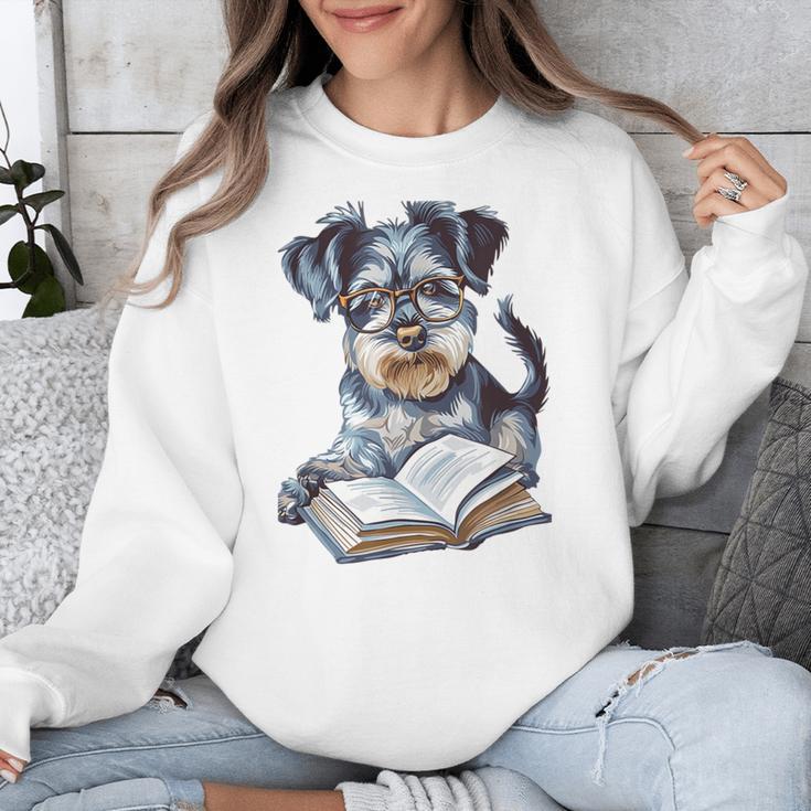 Nerdy Schnauzer Dog Book Lover Glasses Cute Pet For Men Women Kids Unisex Sweatshirt
