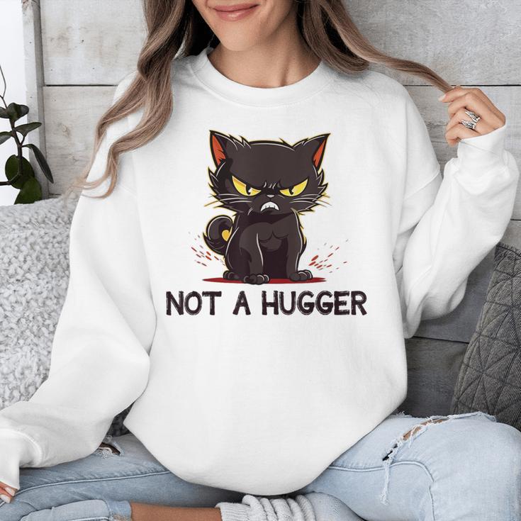 Not A Hugger Tee Angry Cat Sarcastic Cute Introvert Unisex Sweatshirt
