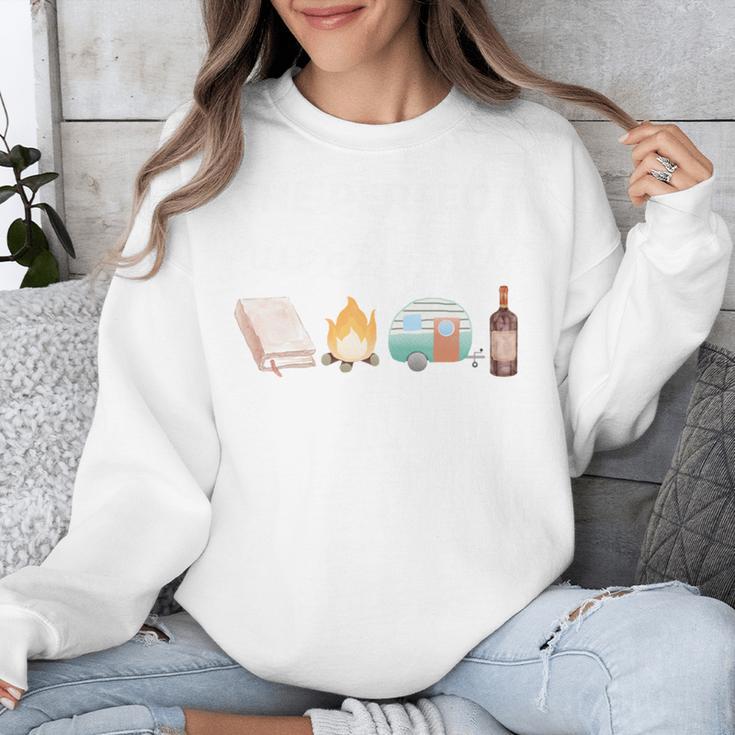 The Perfect Weekend Camping Essentials Wine Books Campfire Unisex Sweatshirt