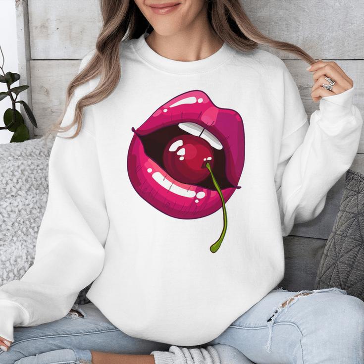 Rainbow Lips With a Cherry In The Mouth 80s Nostalgia Premium Tri-Blend Unisex Sweatshirt
