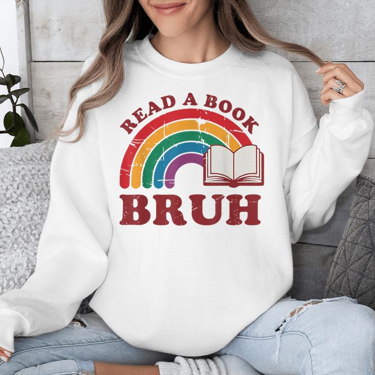Read A Book Bruh Rainbow Vintage Reading Library Student Unisex Sweatshirt