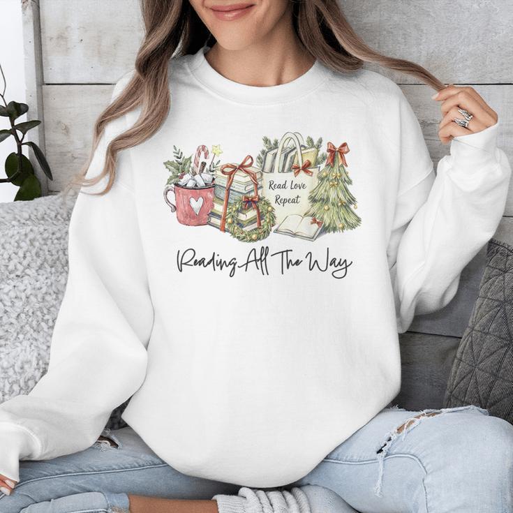 Reading All The Way Christmas Book Lover For Women And Teens Unisex Sweatshirt