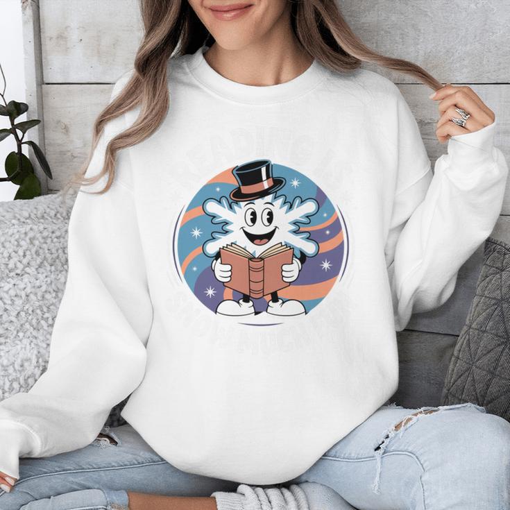 Reading Is Snow Much Fun Snowflake Top Hat Book Fan Winter Unisex Sweatshirt