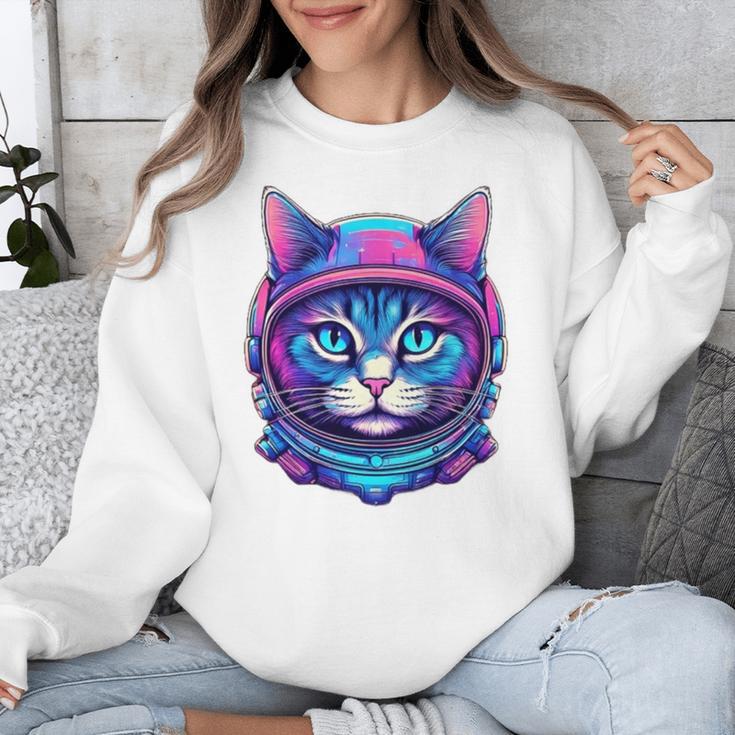 Retro 80s Cat In Space Suit Nostalgia Cat Vintage Astronaut Unisex Sweatshirt