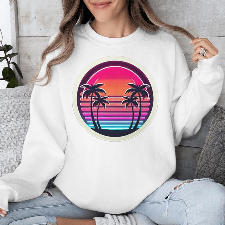 Retro 80s Synthwave Sunset & Palm Trees Retro Nostalgia 80s Unisex Sweatshirt