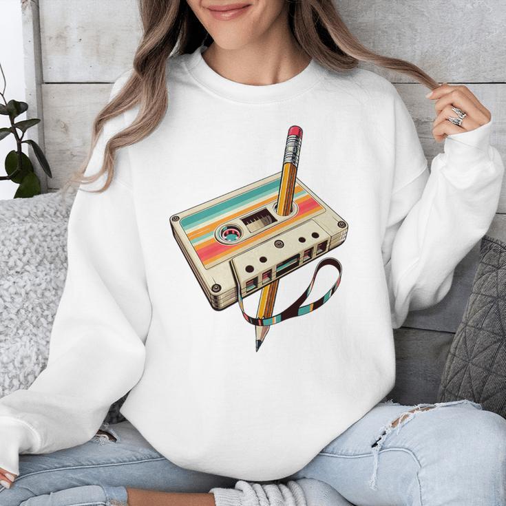 Retro Cassette Tape & Pencil Rewind Nostalgia Party 80s 90s Premium Unisex Sweatshirt