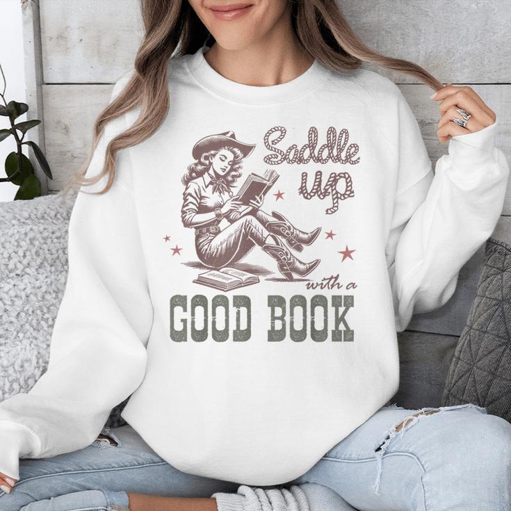 Retro Cowgirl ReadingTee Saddle Up With A Good Book Western Unisex Sweatshirt