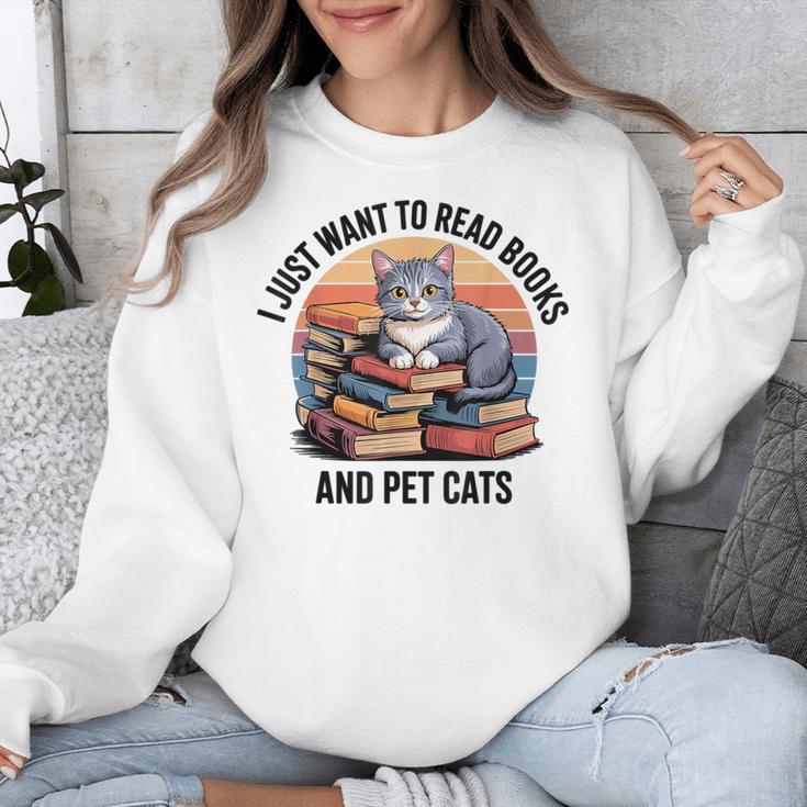 Retro I Just Want To Read Books And Pet Cats Cat Unisex Sweatshirt