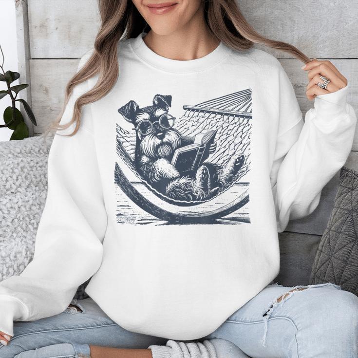 Schnauzer Hammock Reading Book Schnauzer Glasses Unisex Sweatshirt Schnauzer Hammock Reading Book Schnauzer Glasses Unisex Sweatshirt
